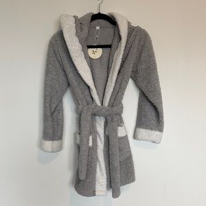 Kids Plush Hooded Bathrobe - Gray